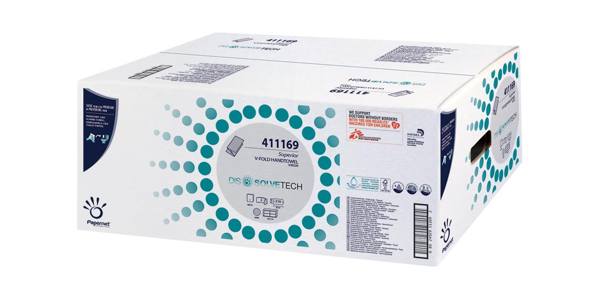 Papernet® Superior DissolveTech Lehtkätepaber 2-kihiline, Valge Sinise Mustriga, V-Fold