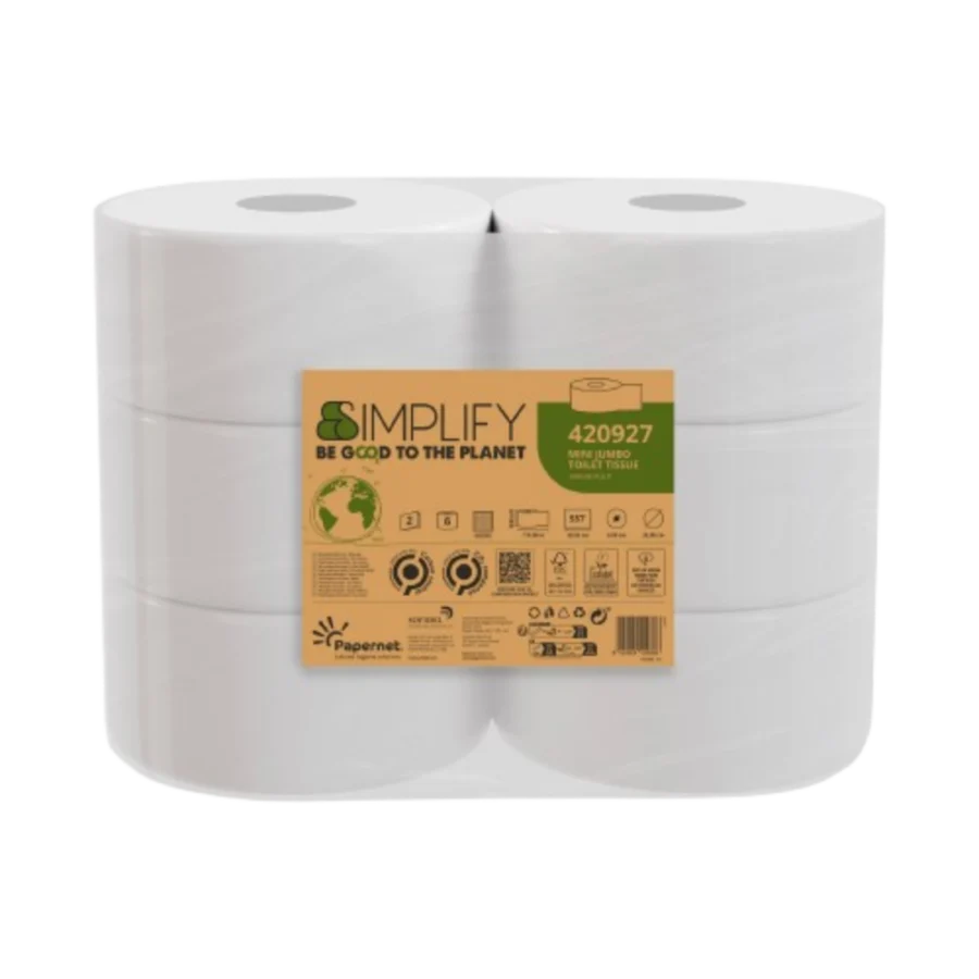 Papernet® Simplify Mini Jumbo tualettpaber 300m, ökomärgisega, 100% tselluloosist, pehme ja keskkonnasõbralik