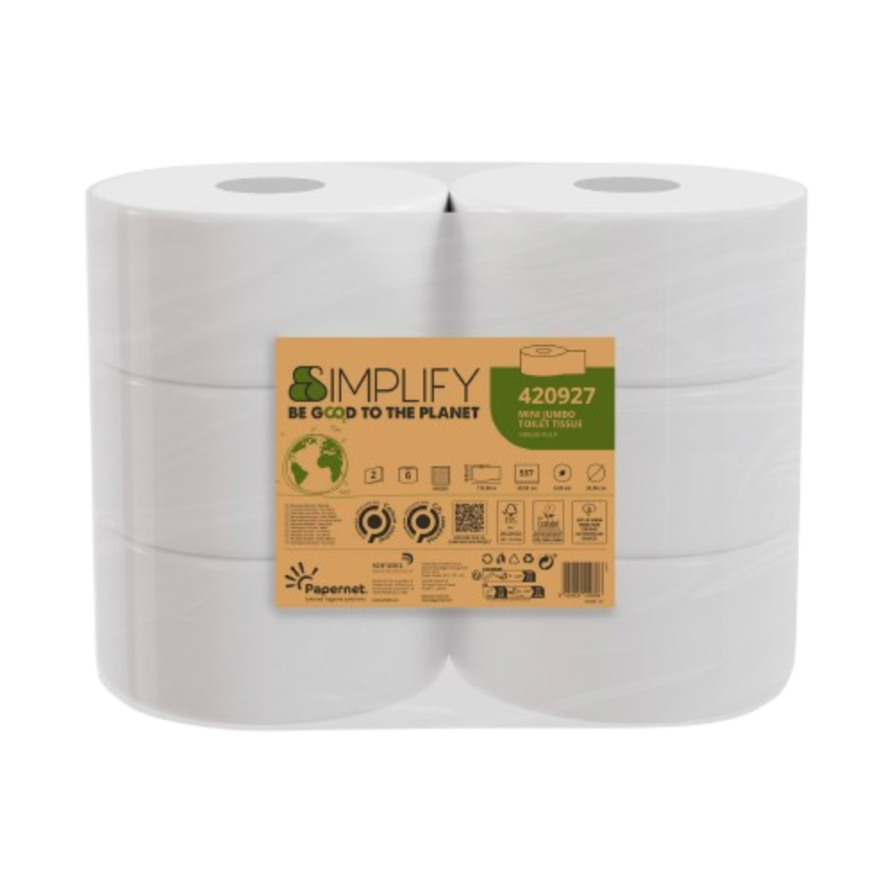 Papernet® Simplify Mini Jumbo tualettpaber 300m, ökomärgisega, 100% tselluloosist, pehme ja keskkonnasõbralik