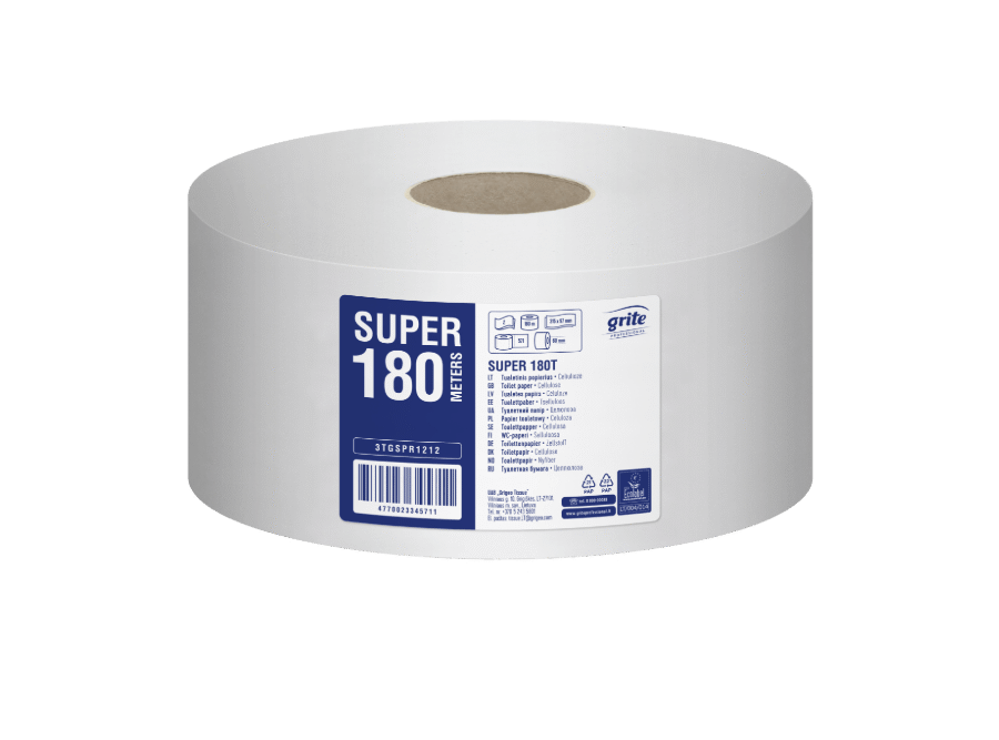 Grite Super 180T Mini Jumbo 2-kihiline valge tualettpaber 180m