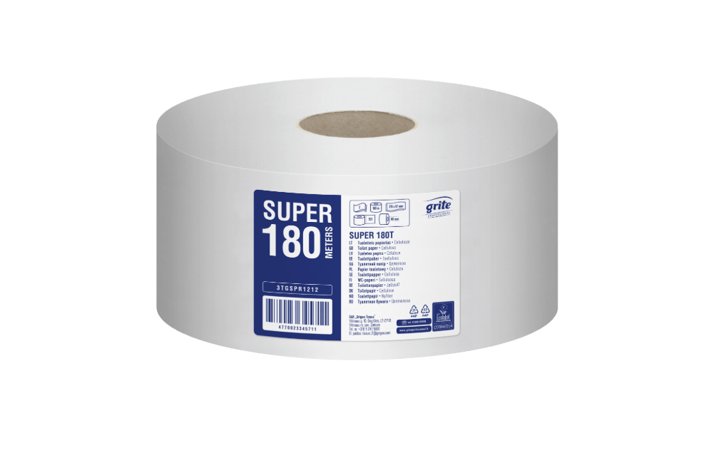 Grite Super 180T Mini Jumbo 2-kihiline valge tualettpaber 180m