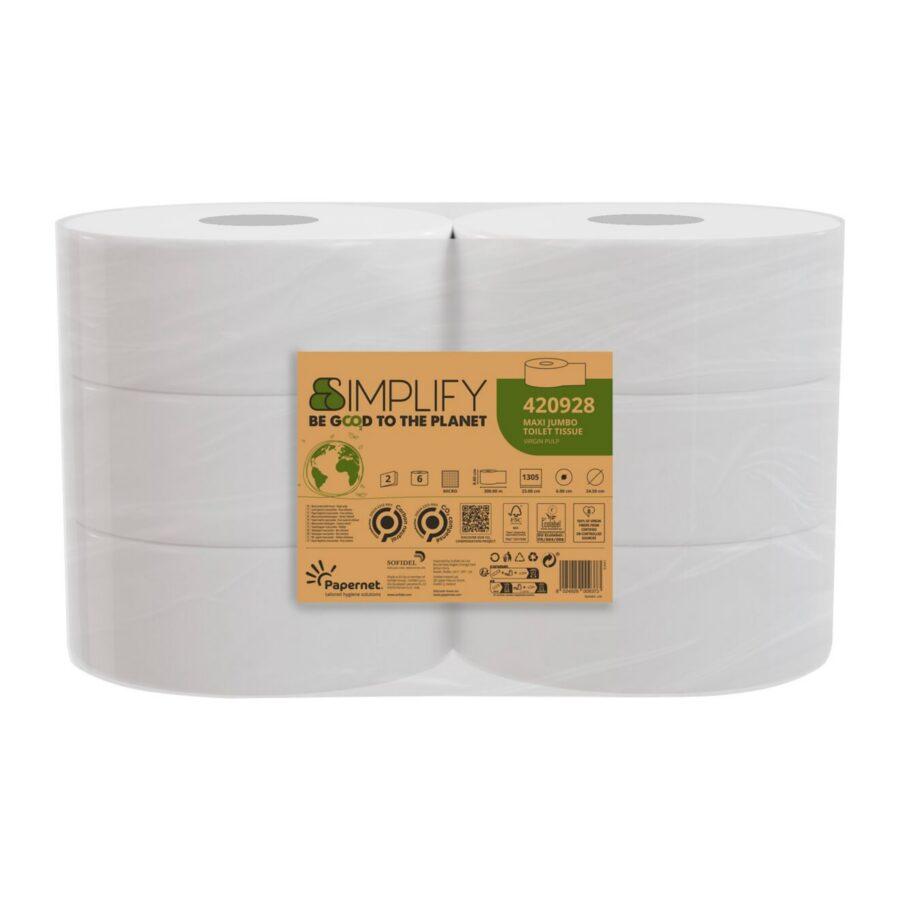 Papernet® Simplify Maxi Jumbo tualettpaber 300m, 2x valge, kastis 6 rulli