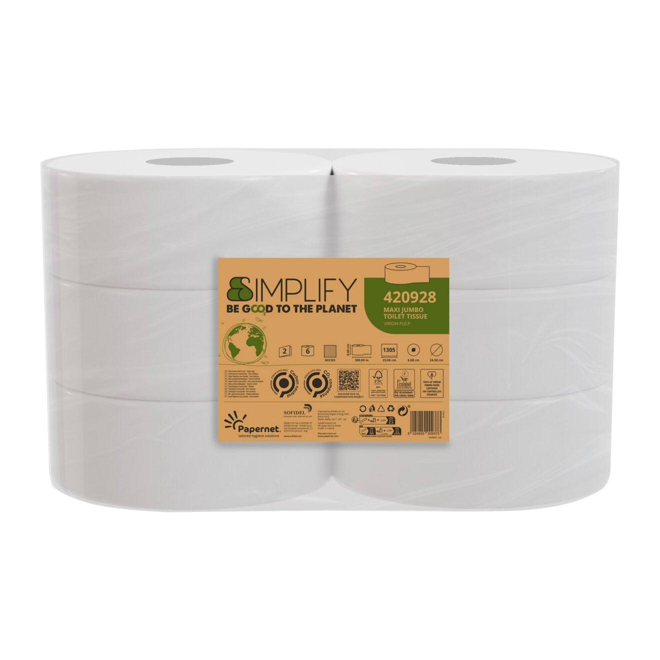 Papernet® Simplify Maxi Jumbo tualettpaber 300m, 2x valge, kastis 6 rulli