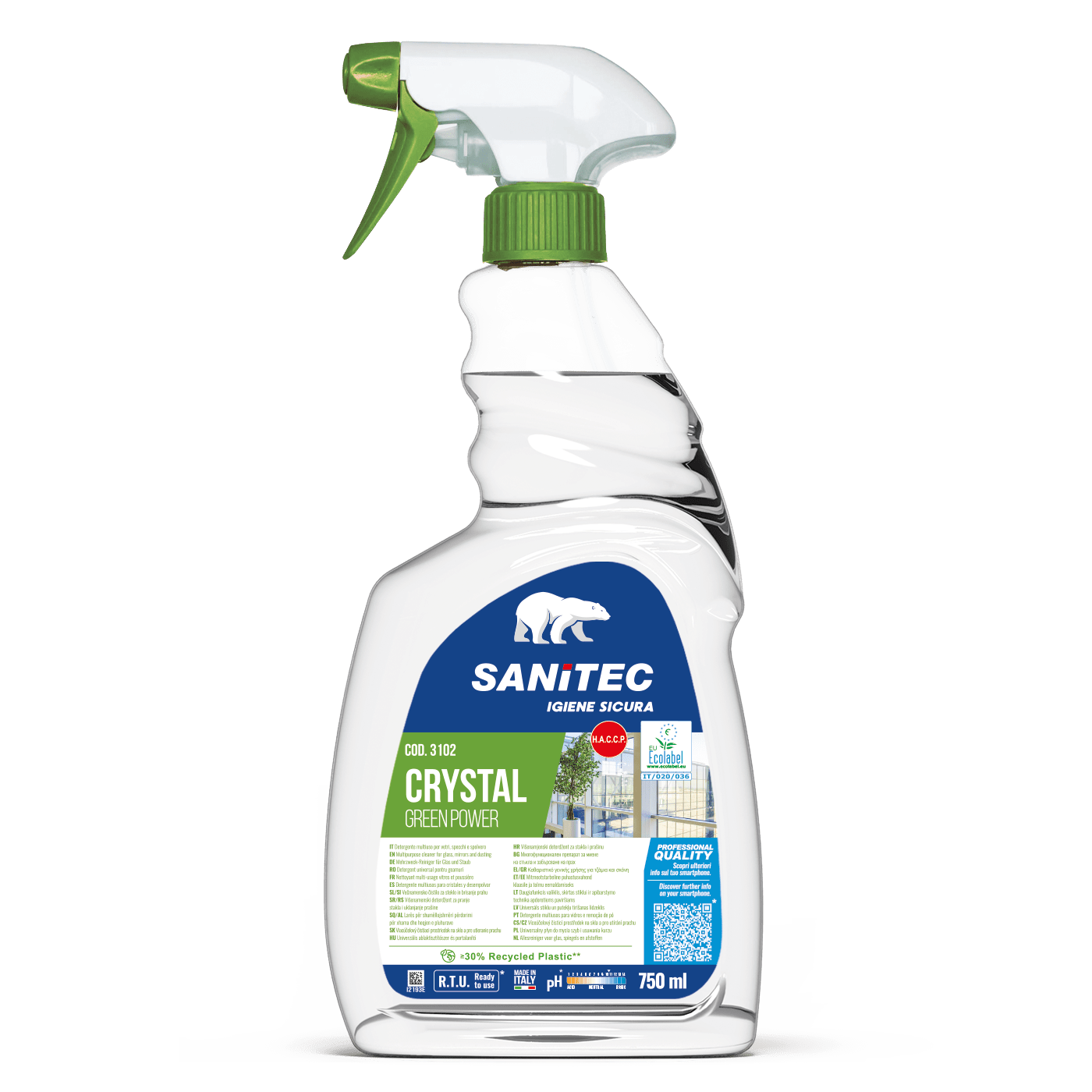 Sanitec Crystal Green Power klaasi- ja üldpuhastusaine 750ml pihustiga
