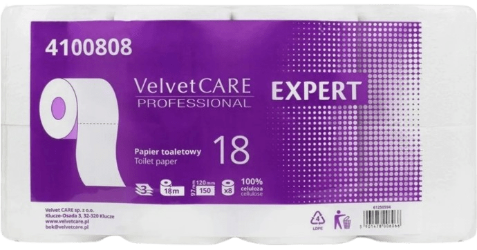 Tualettpaber Velvet Professional 3x kordne lumivalge, 18m rullis 8 rulli/pakki