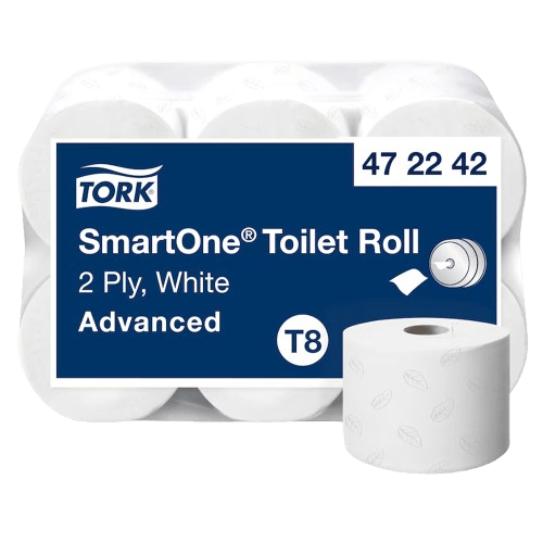 Tork T8 SmartOne kesktõmbega tualettpaberi rull ja hoidikusüsteem.