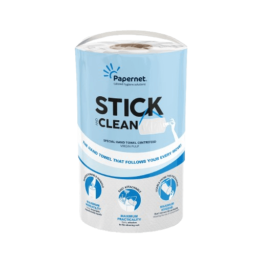 Papernet Stick&Clean 84m valge 2-kihiline kesktõmbega rullkätepaber.