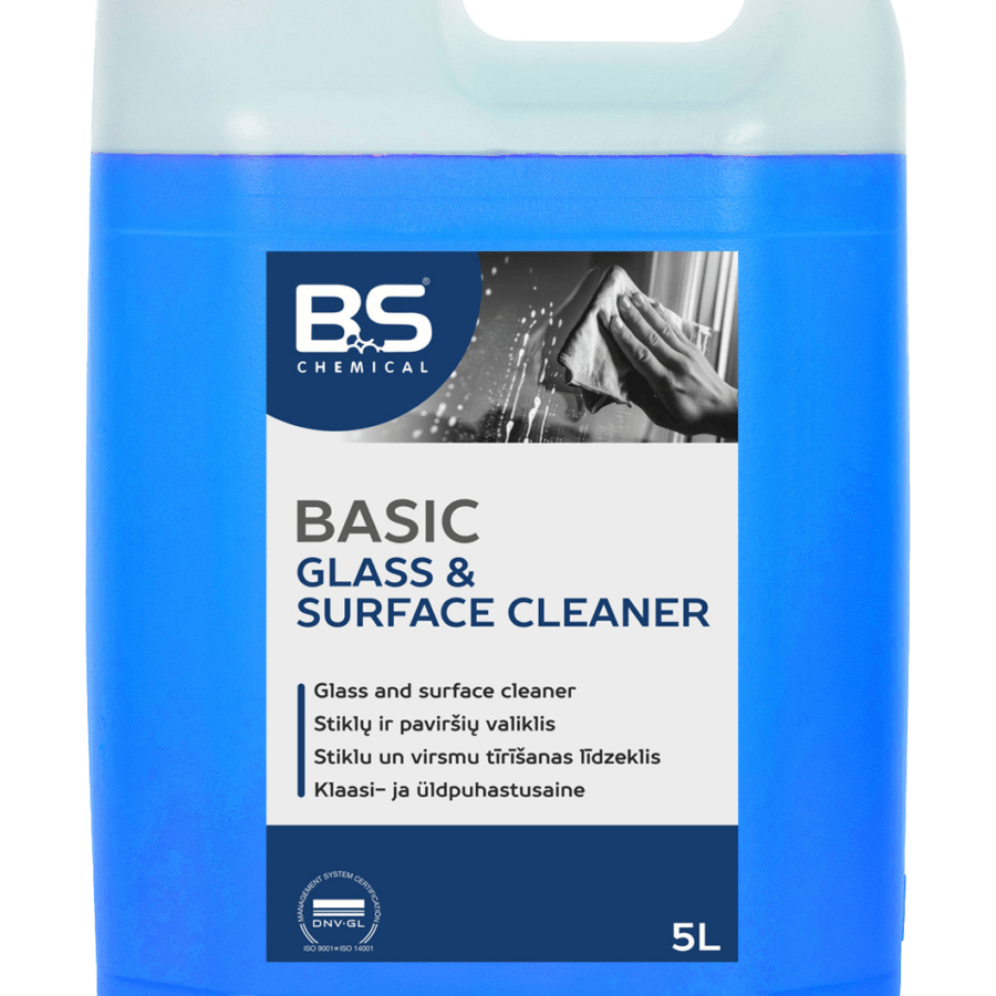 BS Basic Glass & Surface Cleaner 5L kanister klaasi- ja üldpuhastusainet.