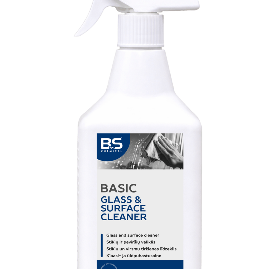 BS Basic Glass & Surface Cleaner 720ml pihustiga pudel klaasi- ja üldpuhastusainet.